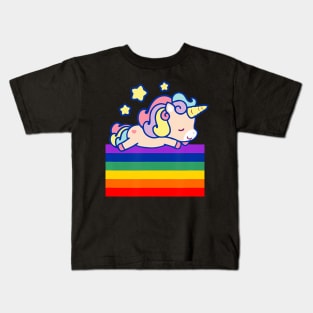 Cute Unicorn and the LGBTQIA Flag Gay Pride Kids T-Shirt